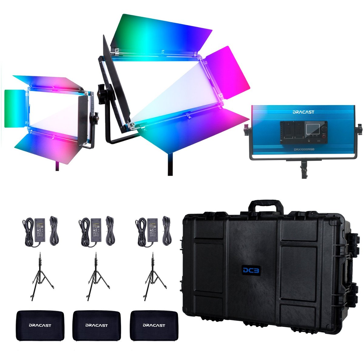 Dracast X Series LED1000 RGB and Bi-Color LED 3 Light Kit with Injection Molded Travel Case - view 2