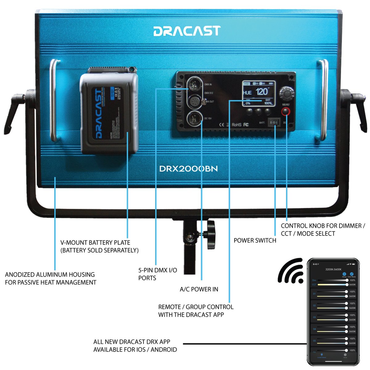 Dracast X Series LED2000 Bi-Color LED Video Light Panel - view 2