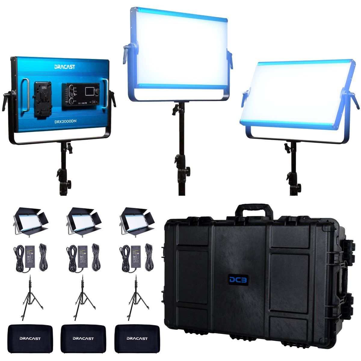 Dracast X Series LED2000 Daylight LED 3 Light Kit with Injection Molded Travel Case - view 2