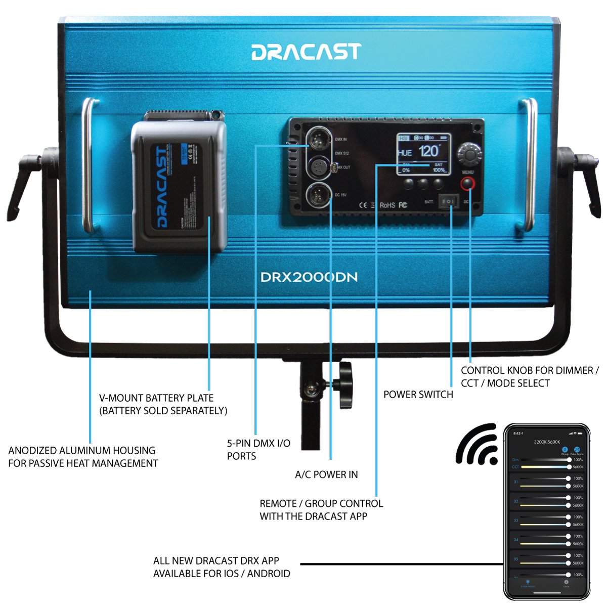 Dracast X Series LED2000 Daylight LED Video Light Panel - view 3