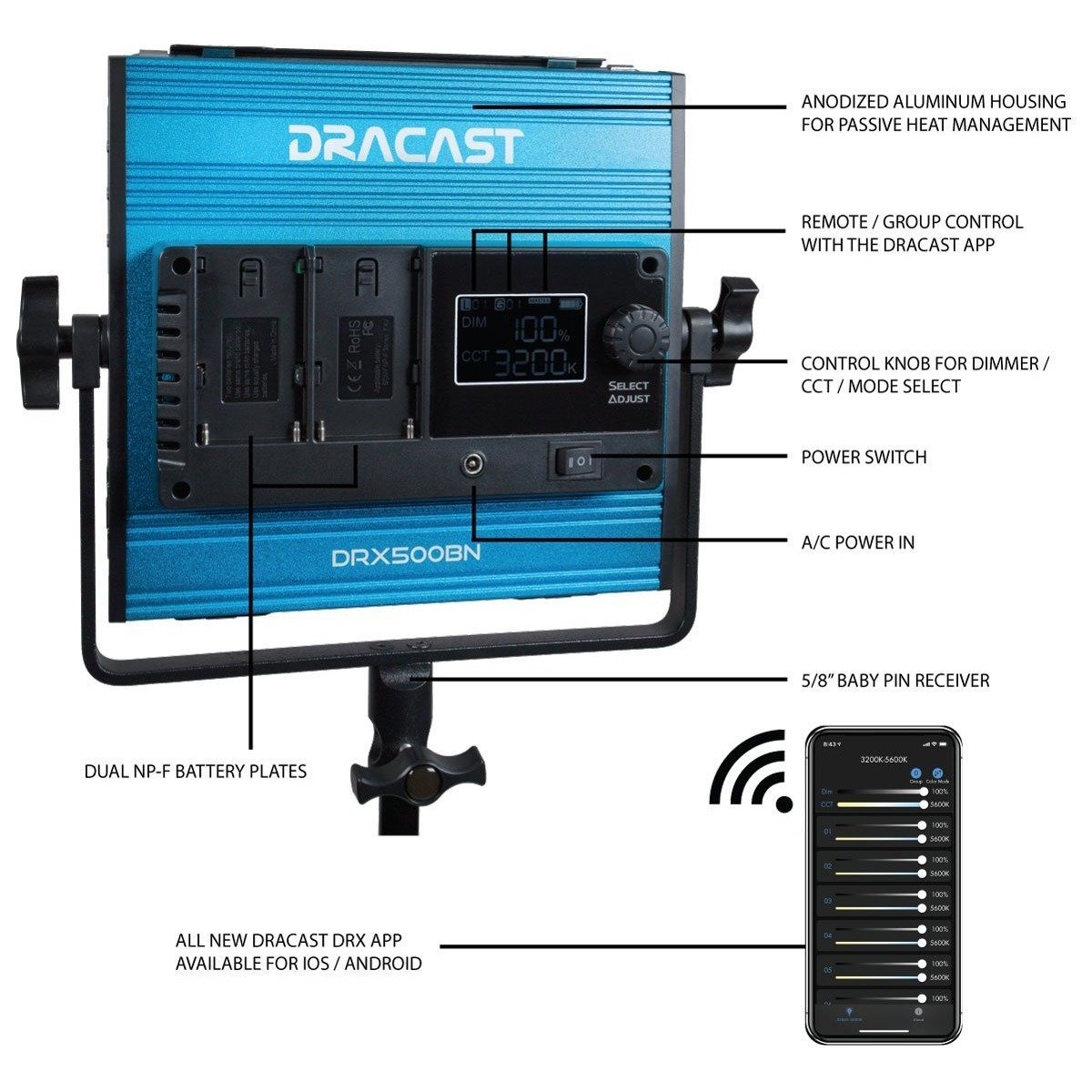 Dracast X Series LED500 Bi-Color LED 3 Light Kit with Nylon Padded Travel Case - view 5