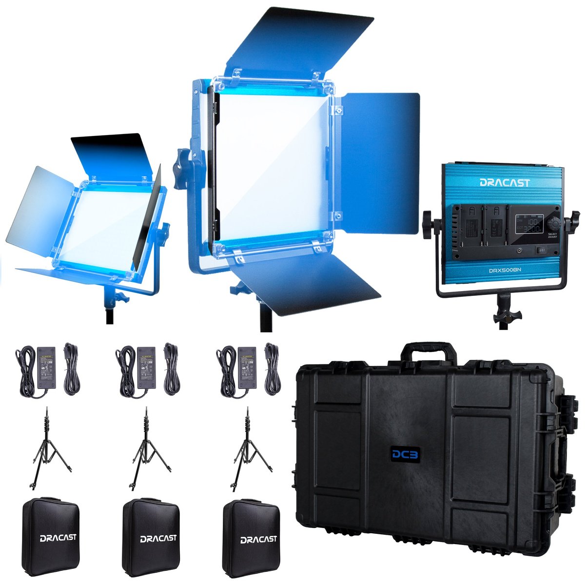 Dracast X Series LED500 Daylight LED 3 Light Kit with Injection Molded Travel Case - view 2