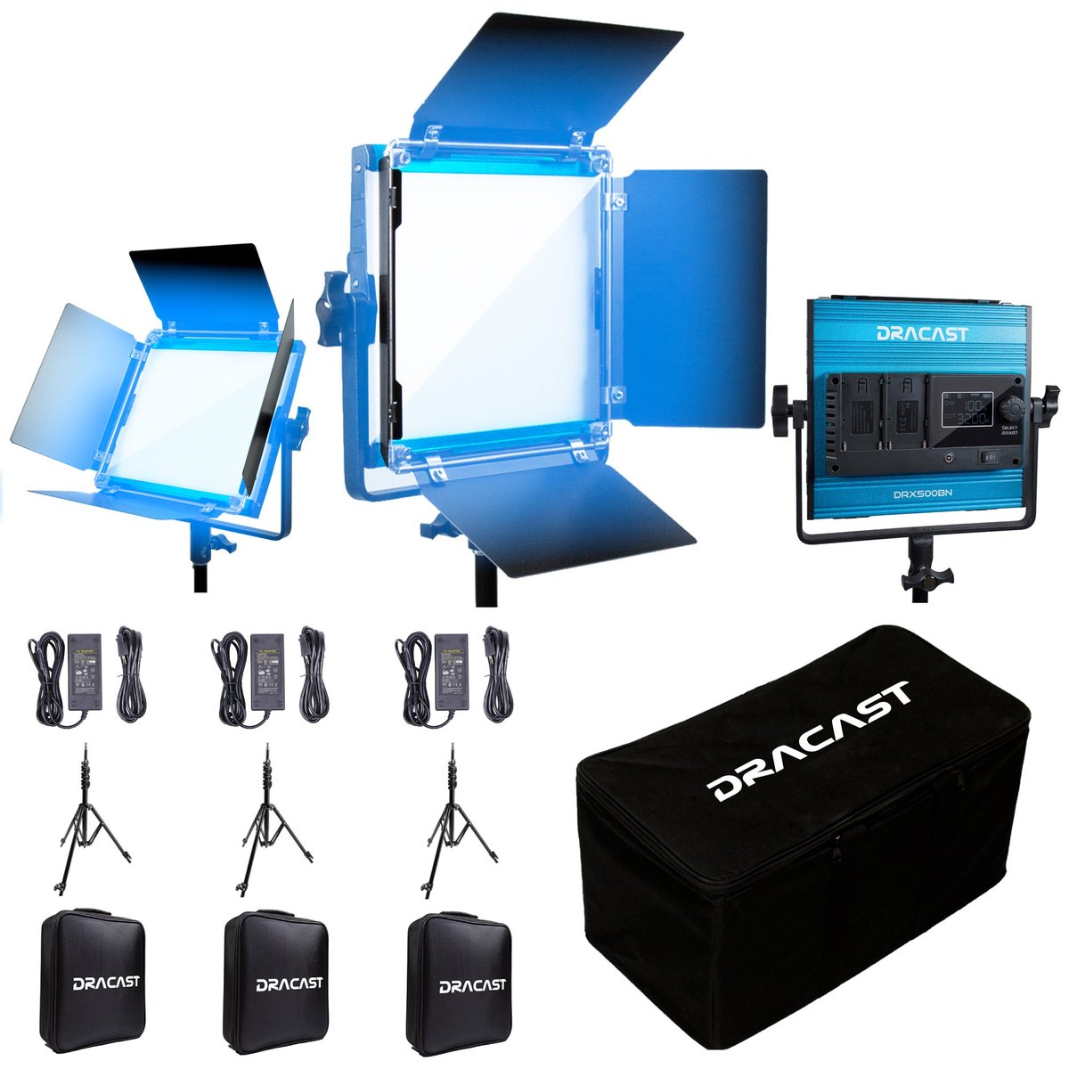 Dracast X Series LED500 Daylight LED 3 Light Kit with Nylon Padded Travel Case - view 2