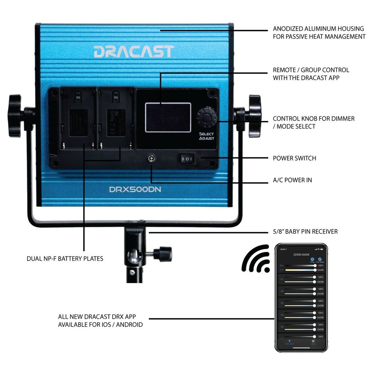Dracast X Series LED500 Daylight LED 3 Light Kit with Nylon Padded Travel Case - view 5