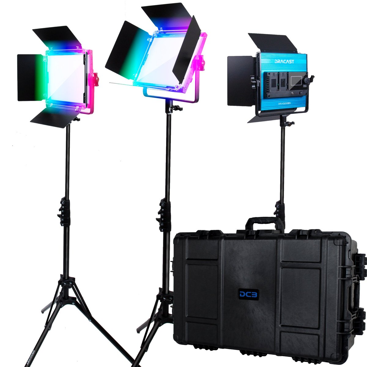 Dracast X Series LED500 RGB and Bi-Color LED 3 Light Kit with Injection Molded Travel Case product image