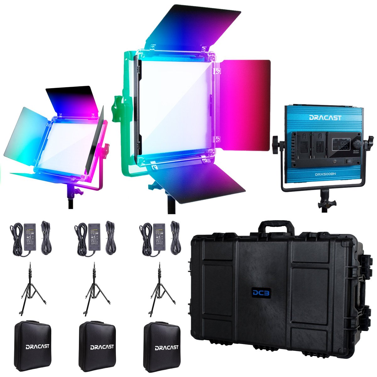 Dracast X Series LED500 RGB and Bi-Color LED 3 Light Kit with Injection Molded Travel Case - view 2