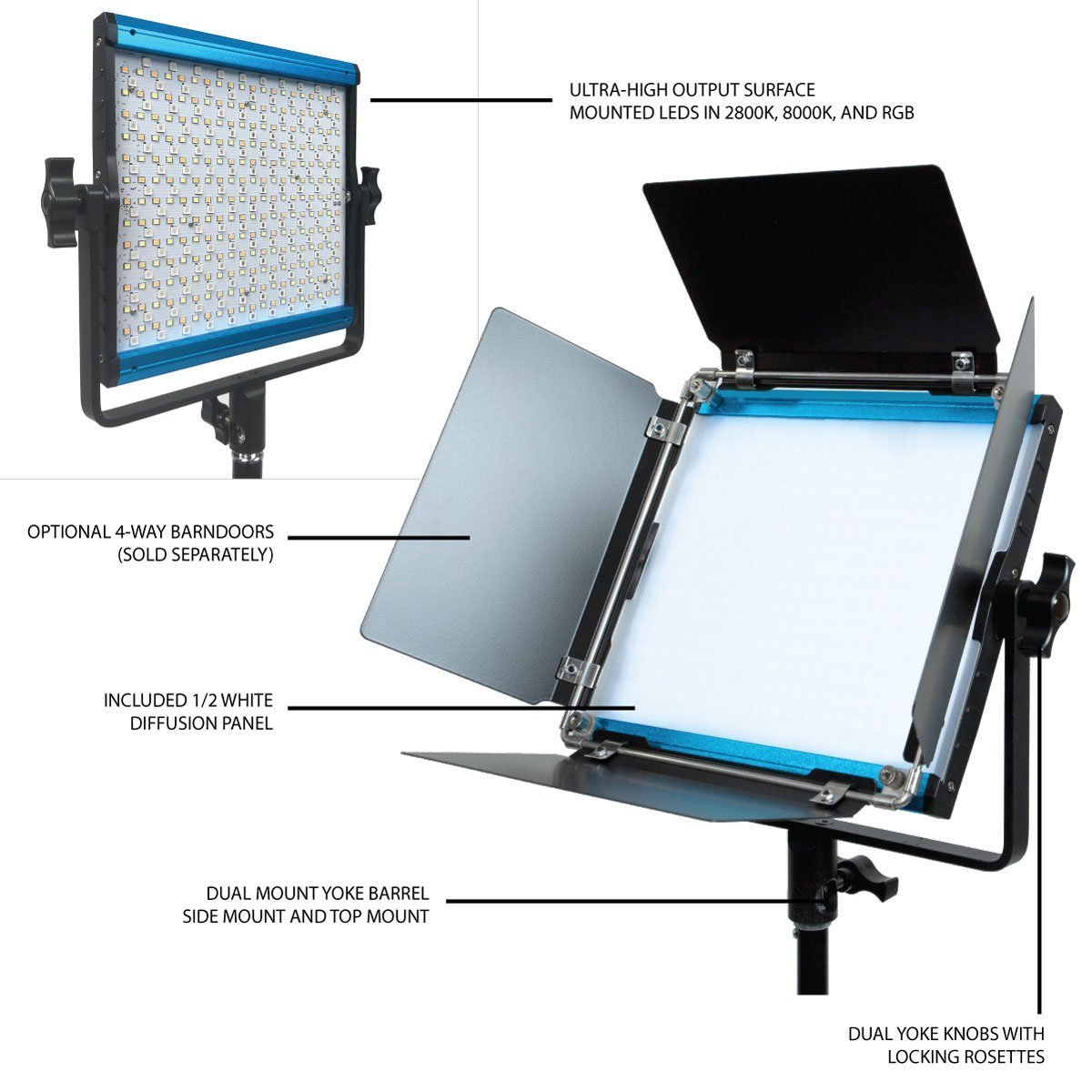 Dracast X Series LED500 RGB and Bi-Color LED 3 Light Kit with Injection Molded Travel Case - view 4