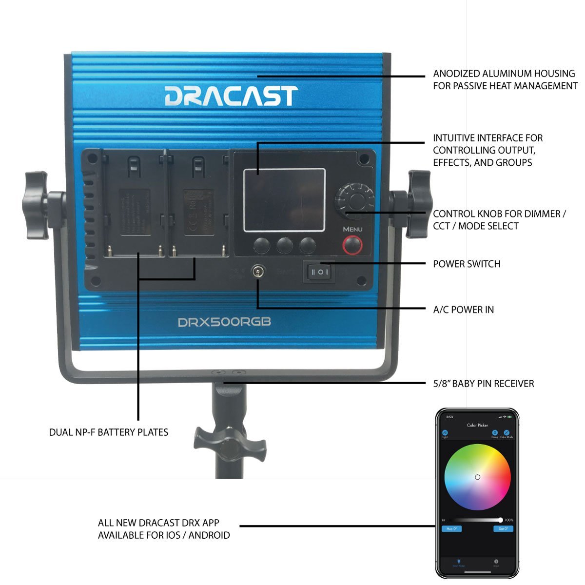 Dracast X Series LED500 RGB and Bi-Color LED 3 Light Kit with Injection Molded Travel Case - view 6