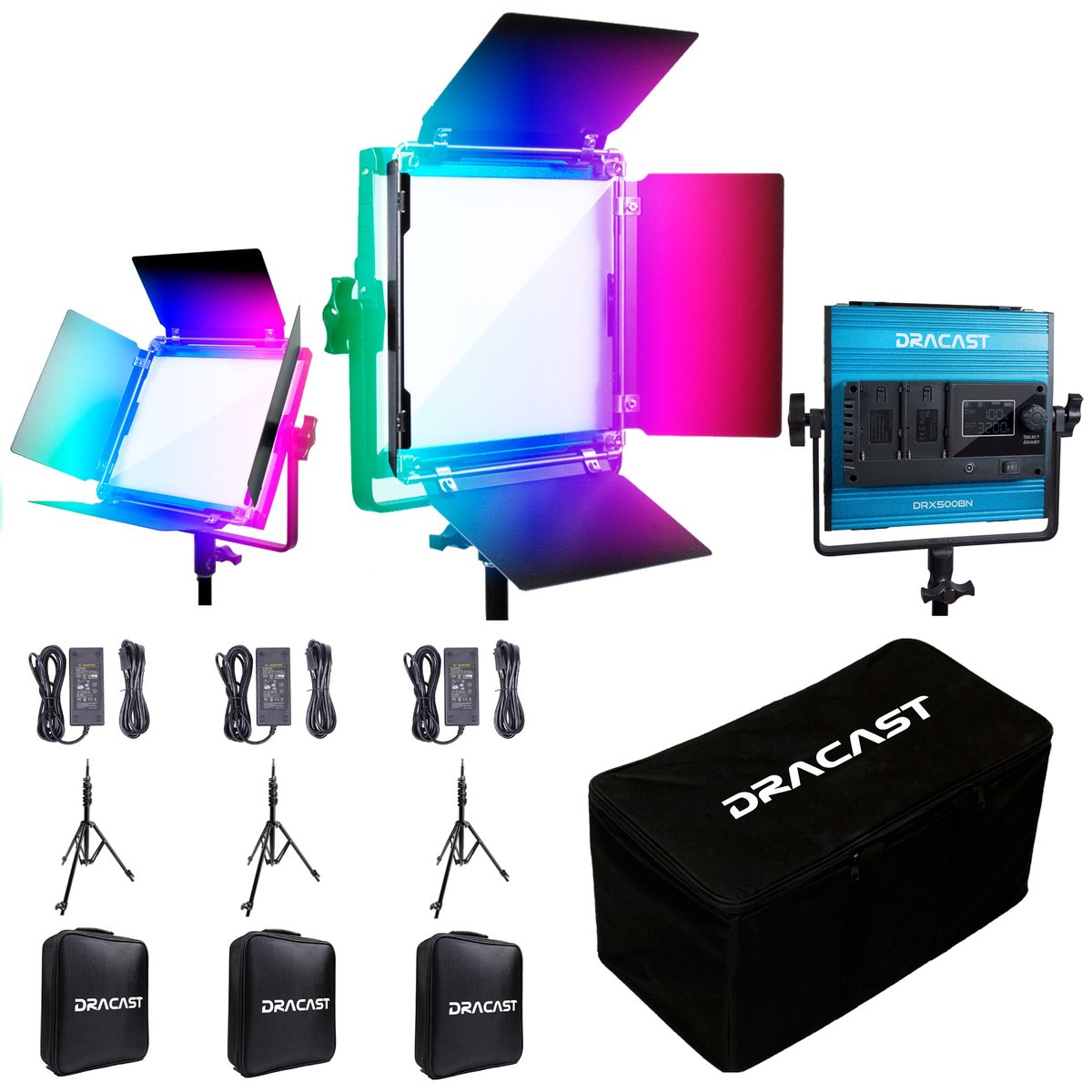 Dracast X Series LED500 RGB and Bi-Color LED 3 Light Kit with Nylon Padded Travel Case - view 2