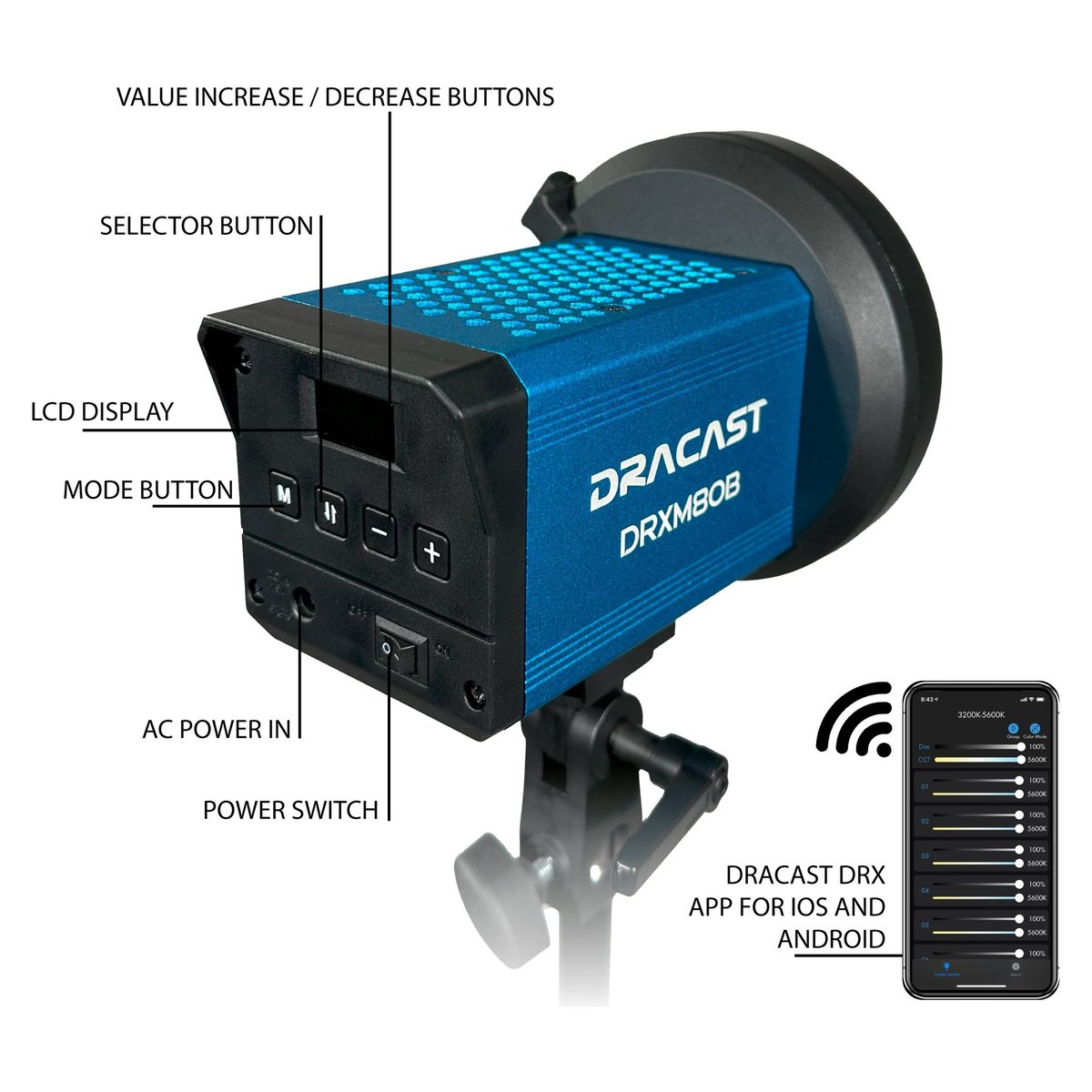 Dracast X Series M80 Daylight LED 2 Light Kit with Nylon Padded Travel Case - view 4