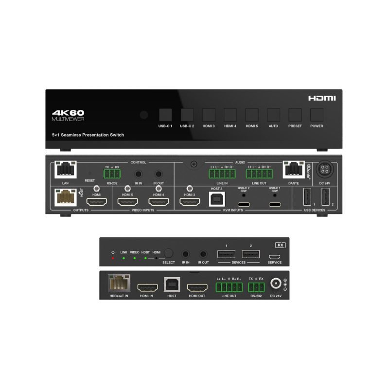 DVDO USBC-HDMI-PS-51 4K 5x1 Seamless Presentation Switcher / Extender with USB-C & HDMI Inputs & Dante