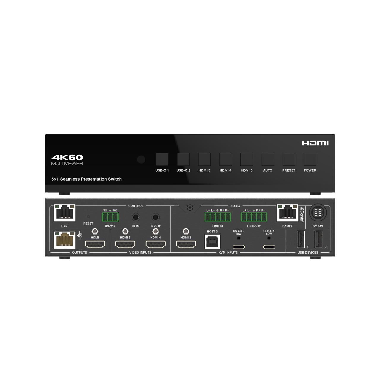 DVDO USBC-HDMI-PS-51 4K 5x1 Seamless Presentation Switcher / Extender with USB-C & HDMI Inputs & Dante - view 3