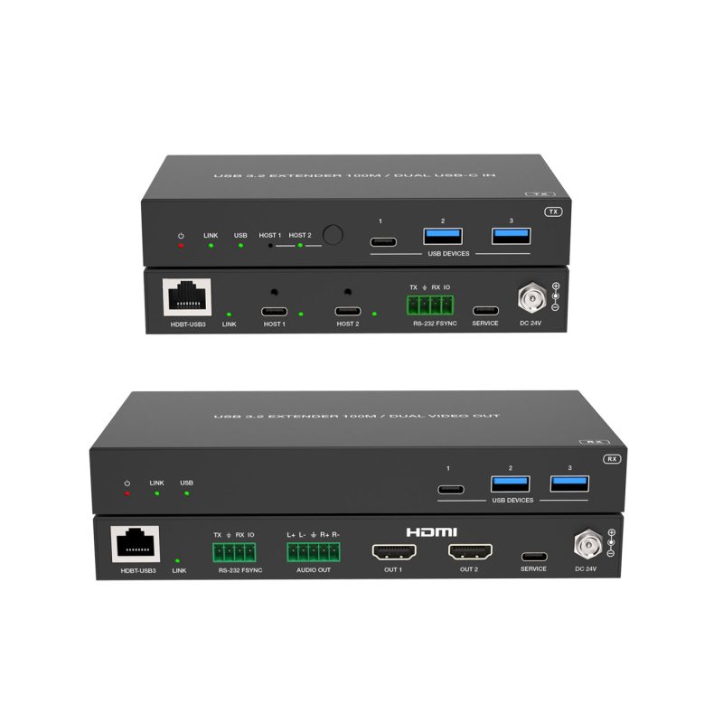 DVDO Xtend-2USBC-2HDMI-100 2-Host USB-C & USB 3.2 Gen 1 100m Extender over HDBaseT with 2 HDMI Outputs (Tx/Rx)