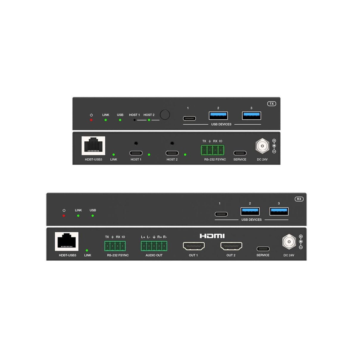 DVDO Xtend-2USBC-2HDMI-100 2-Host USB-C & USB 3.2 Gen 1 100m Extender over HDBaseT with 2 HDMI Outputs (Tx/Rx) - view 3