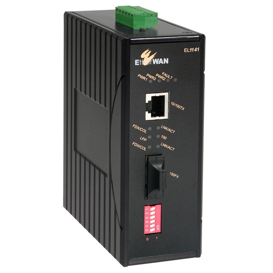 EtherWAN EL1141 10/100BASE-TX to 100BASE-FX Hardened Media Converter