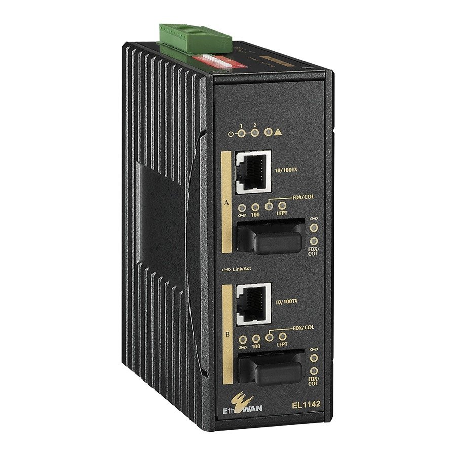 EtherWAN EL1142 2-Port 10/100BASE-TX +2-Port 100BASE-FX IEC 61850-3/IEEE 1613 Hardened Media Converter