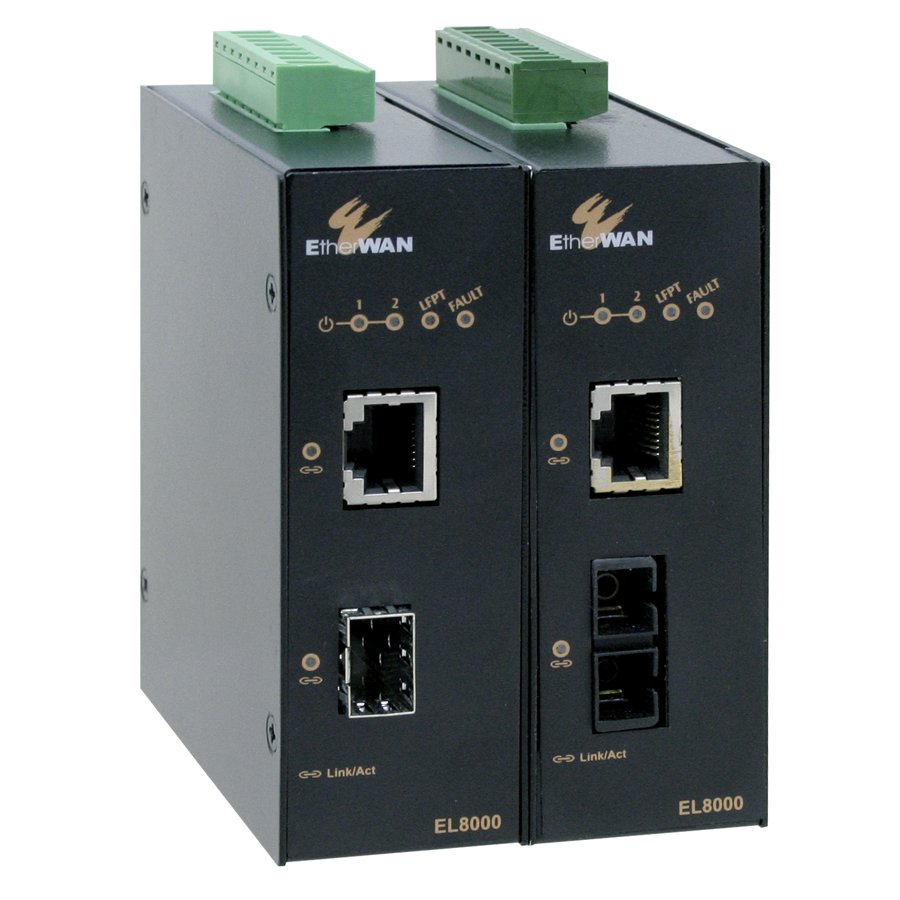 EtherWAN EL8000 1000BASE-TX to 1000BASE-SX/LX/BX/SFP Hardened Media Converter