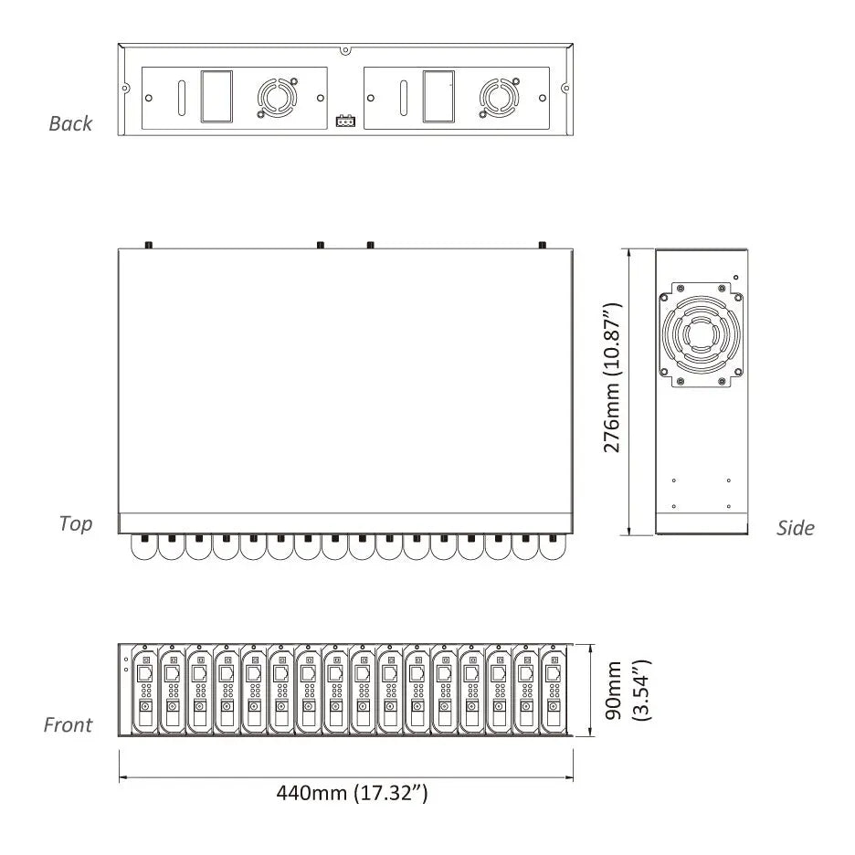 EtherWAN EMC1600 Series - 16-Bay Media Converter and Ethernet Extender Chassis - view 2