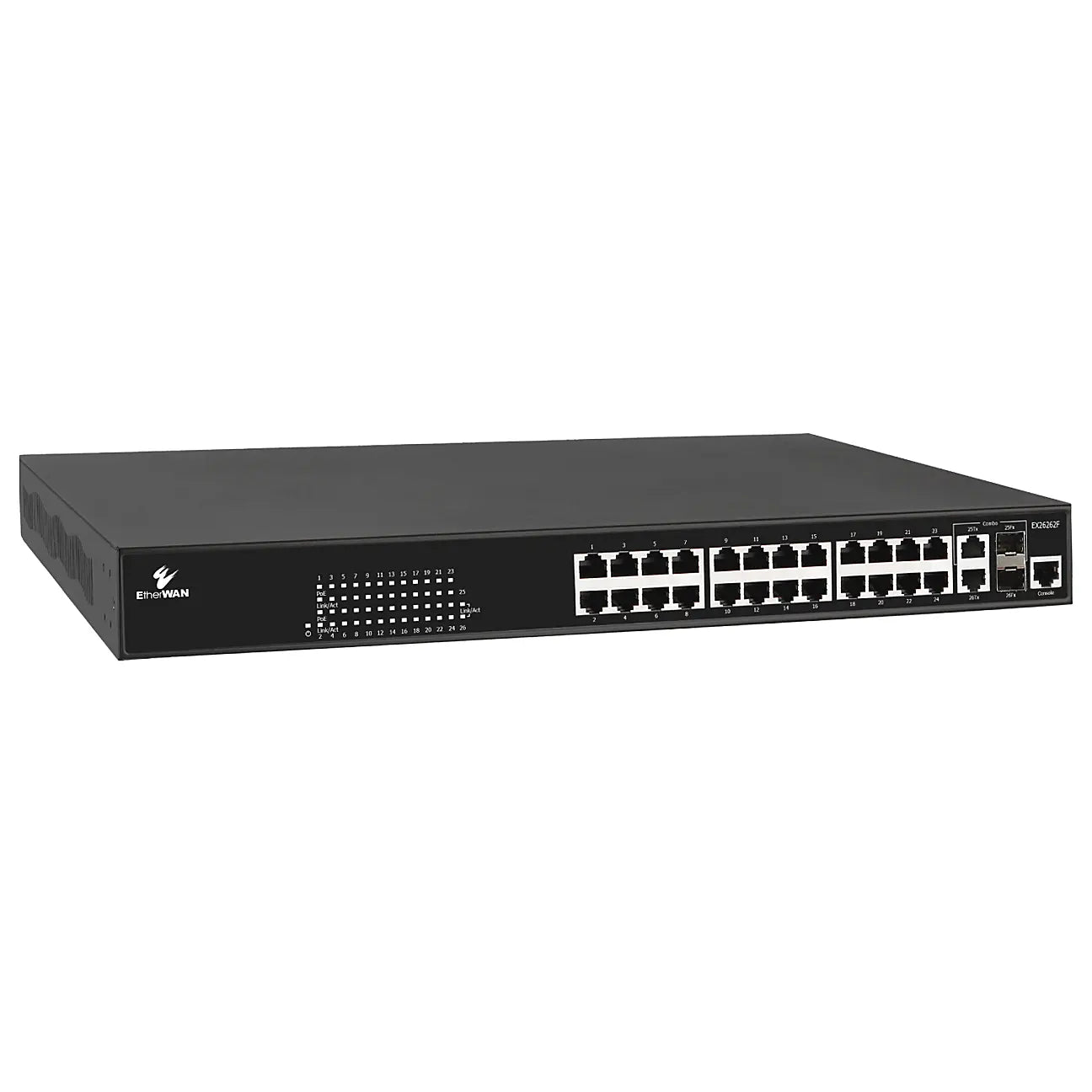 EtherWAN EX26262F V2 Managed 24-port Gigabit PoE + 2-port 100/1000 SFP Combo Ethernet Switch product image