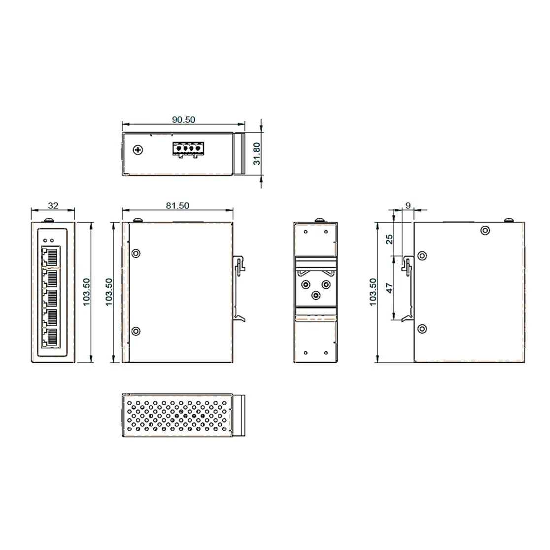 EtherWAN EX41941 Hardened Unmanaged 4-Port Gigabit PoE & 1-Port Gigabit RJ45 Ethernet Switch - view 2