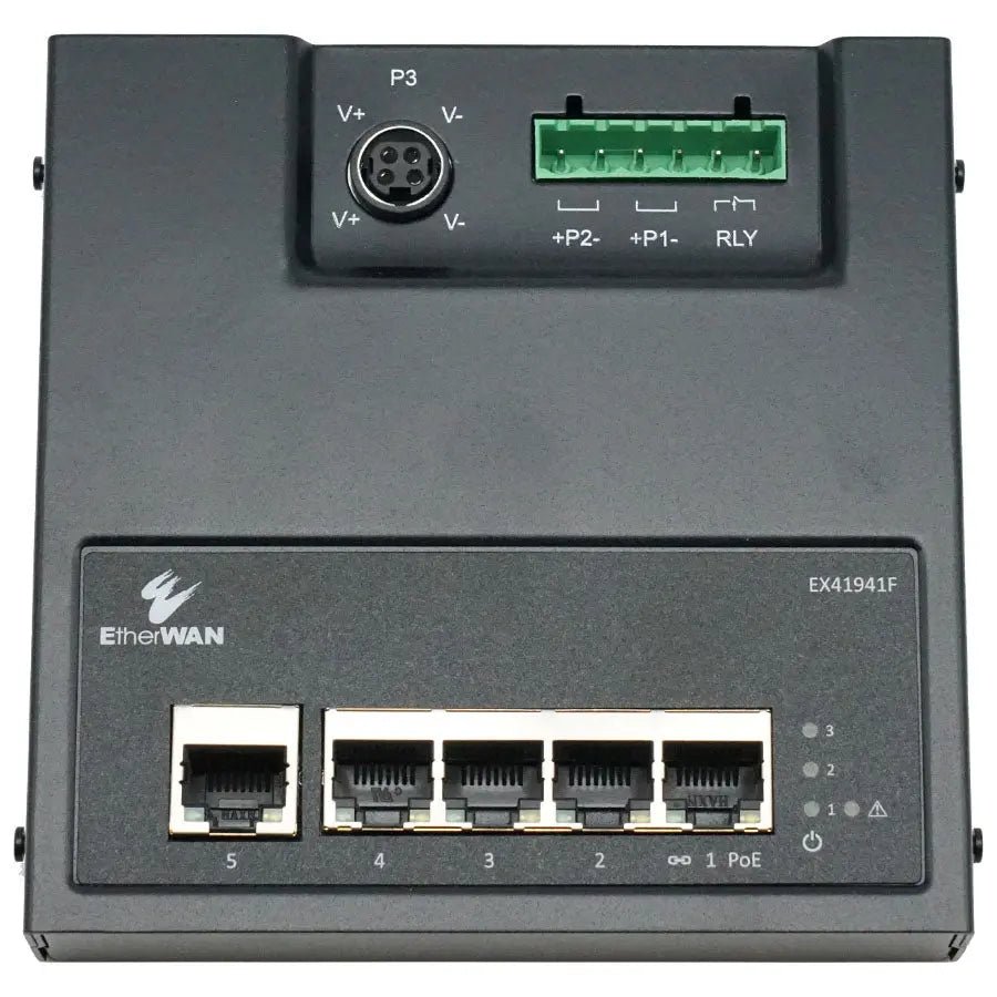 EtherWAN EX41941F Hardened Unmanaged 4-Port Gigabit PoE & 1-Port Gigabit RJ45 Ethernet Switch