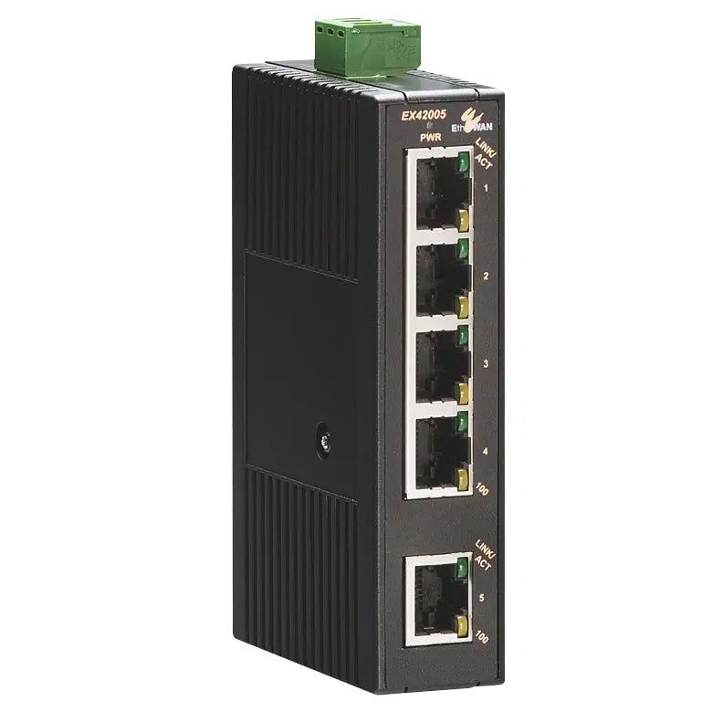 EtherWAN EX42000 Series Industrial Unmanaged 4 to 5-port 10/100BASE-TX and 1-port 100BASE-FX Ethernet Switch