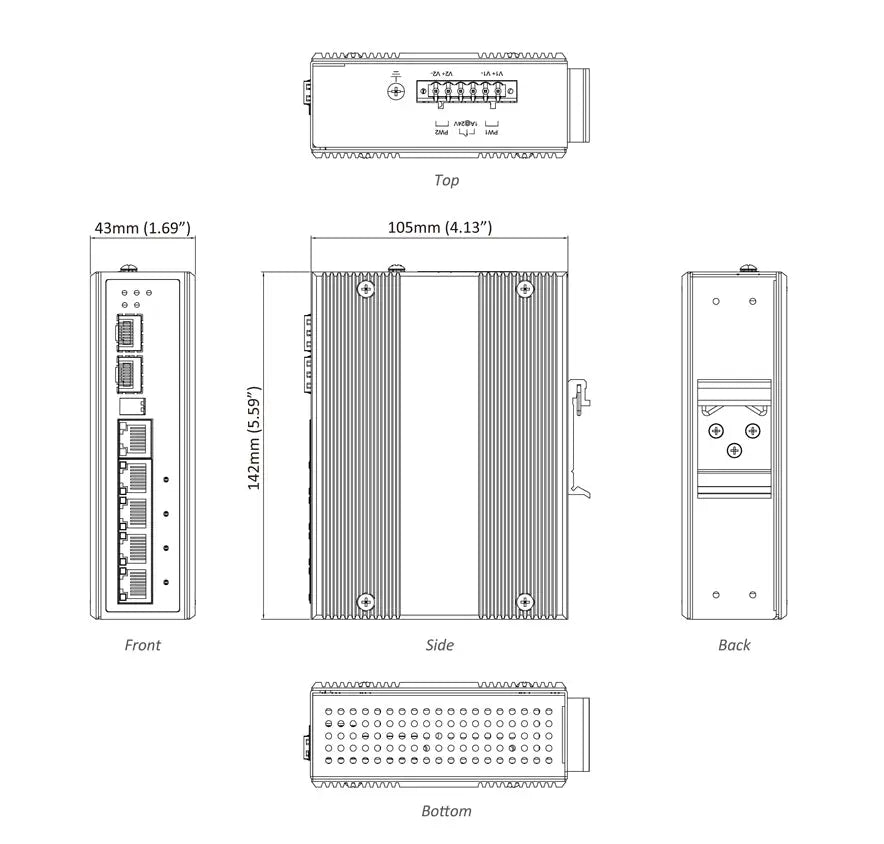 EtherWAN EX42395BT Hardened Unmanaged 4-Port Gigabit 90W PoE & 2-Port SFP Combo Ethernet Switch - view 2
