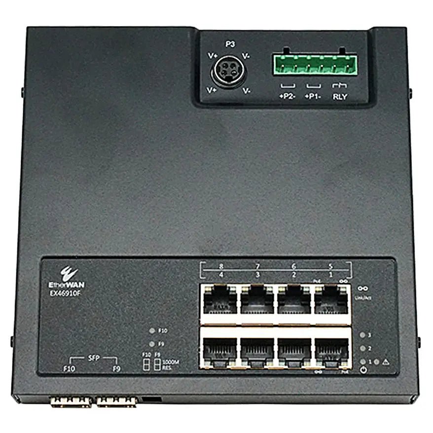 EtherWAN EX46910F Hardened Unmanaged 8-Port Gigabit PoE & 2-Port Gigabit SFP Ethernet Switch