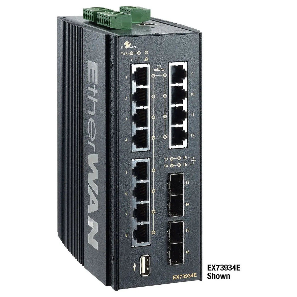 EtherWAN EX73900E Series Hardened Managed 10 to 16-Port Gigabit Ethernet Switch product image