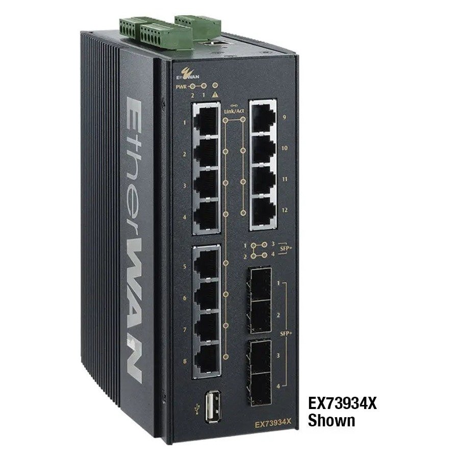 EtherWAN EX73900X Series Hardened Managed 12-Port Gigabit and 4-Port 10G SFP+ Ethernet Switch