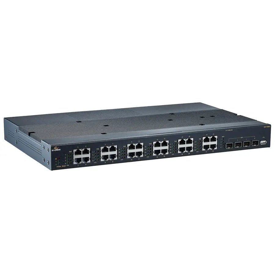 EtherWAN EX75900 Series Hardened Managed 24-Port Gigabit PoE and 4-Port 10G SFP+ Ethernet Switch