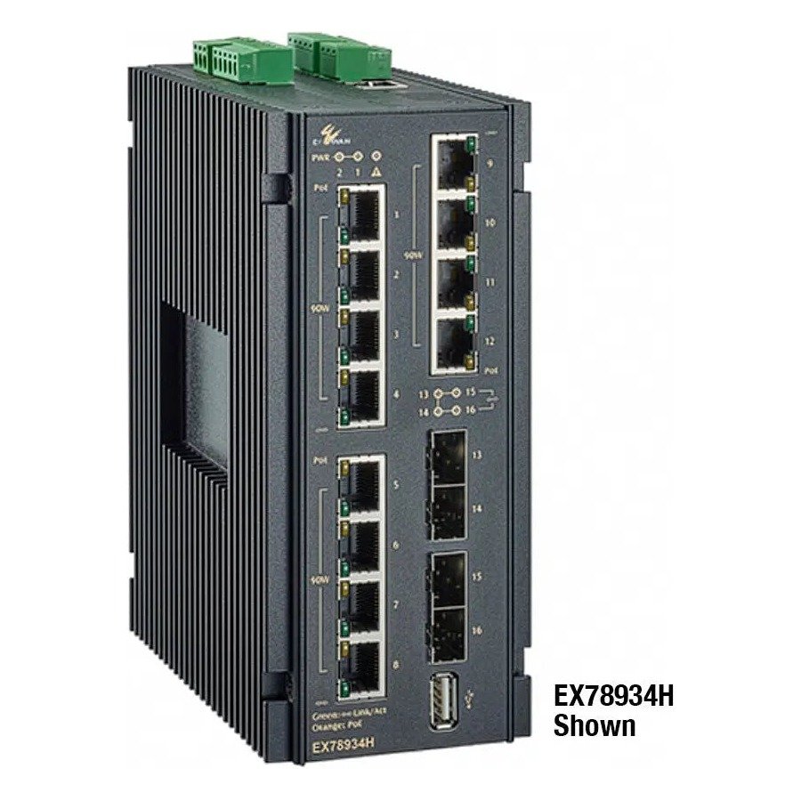 EtherWAN EX78900H Series Hardened Managed 12-Port Gigabit PoE and 4-Port 1G SFP Ethernet Switch product image
