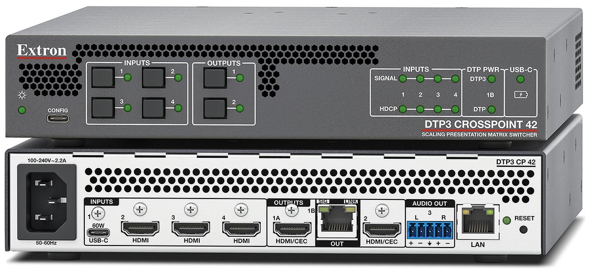 Extron DTP3 CrossPoint 42 Compact 4x2 4K/60 Seamless Scaling Matrix Switcher