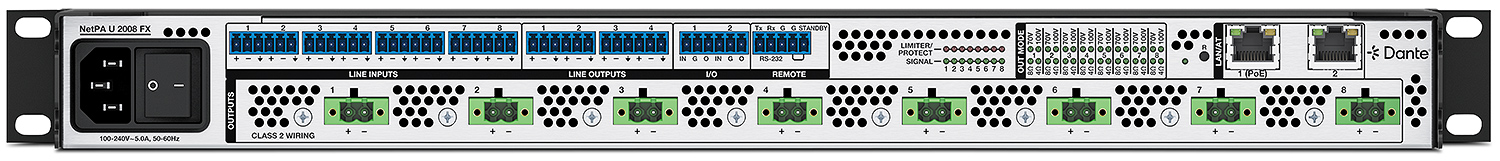 Extron NetPA U 2008 FX Eight Channel Configurable Output Amplifier with Dante and DSP<br>200 Watts Per Channel - view 3