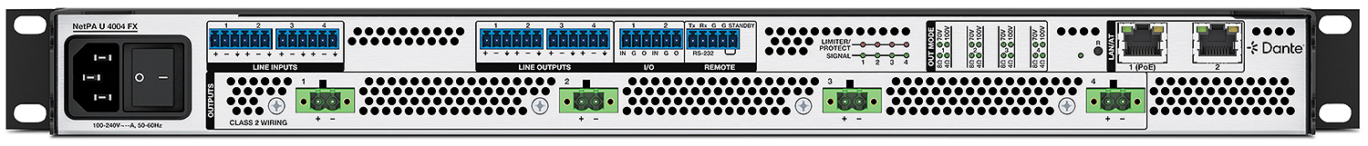 Extron NetPA U 4004 FX Four Channel Configurable Output Amplifier with Dante and DSP<br>400 Watts Per Channel - view 3