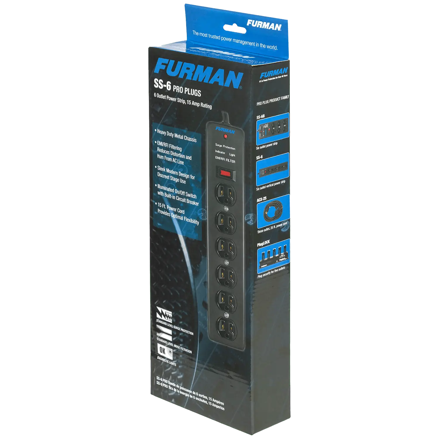 Furman SS-6 Pro Plugs 6-Outlet Power Conditioner Strip with Surge Protection - view 3