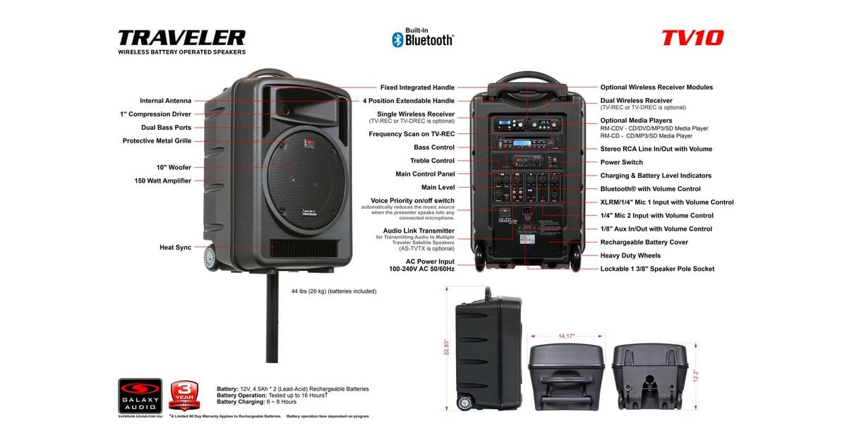 Galaxy Audio TV10 Traveler 10 Portable Wireless PA System - view 5