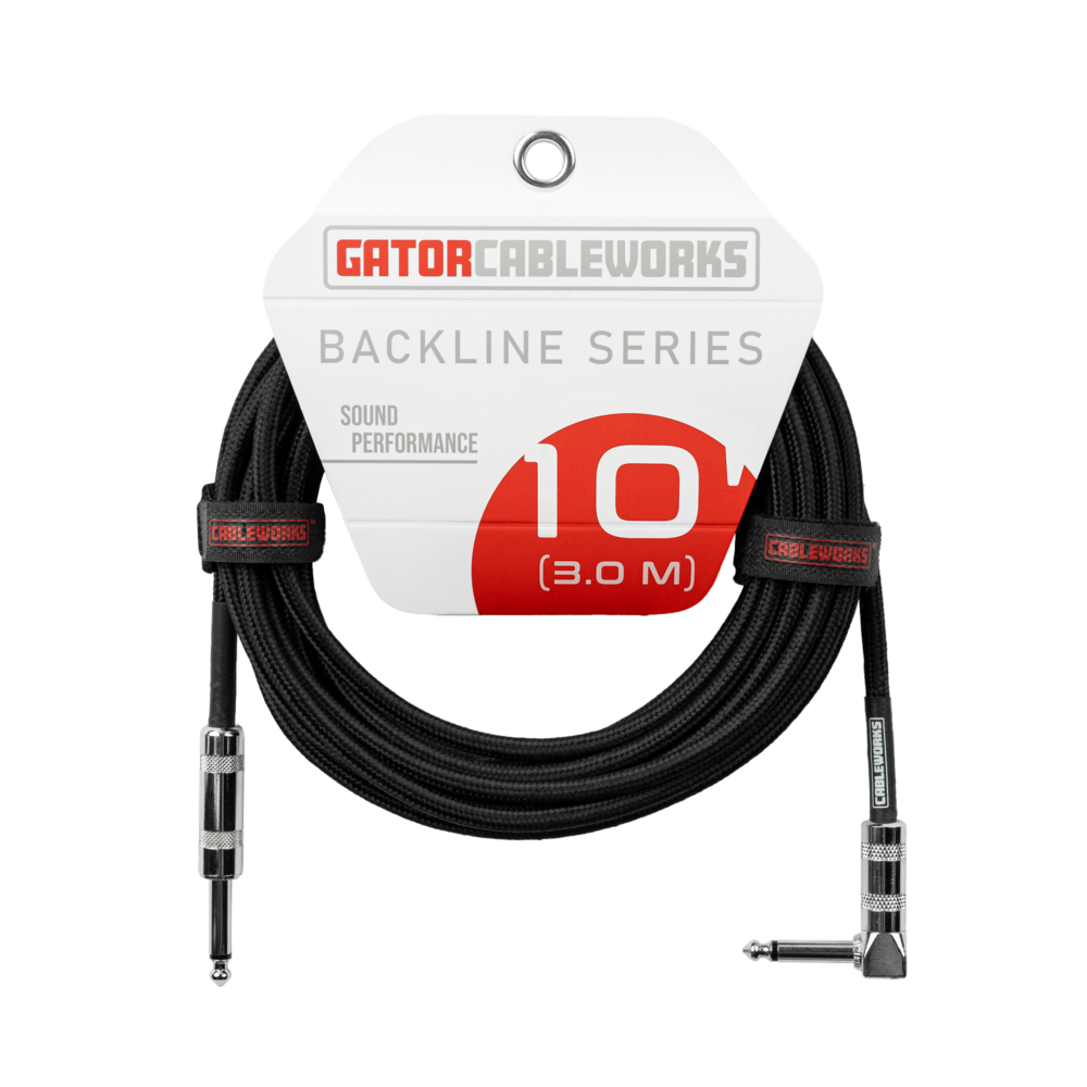 Gator Backline Series 10 Foot Strt to RA Braided Instrument Cable, Black on Black product image