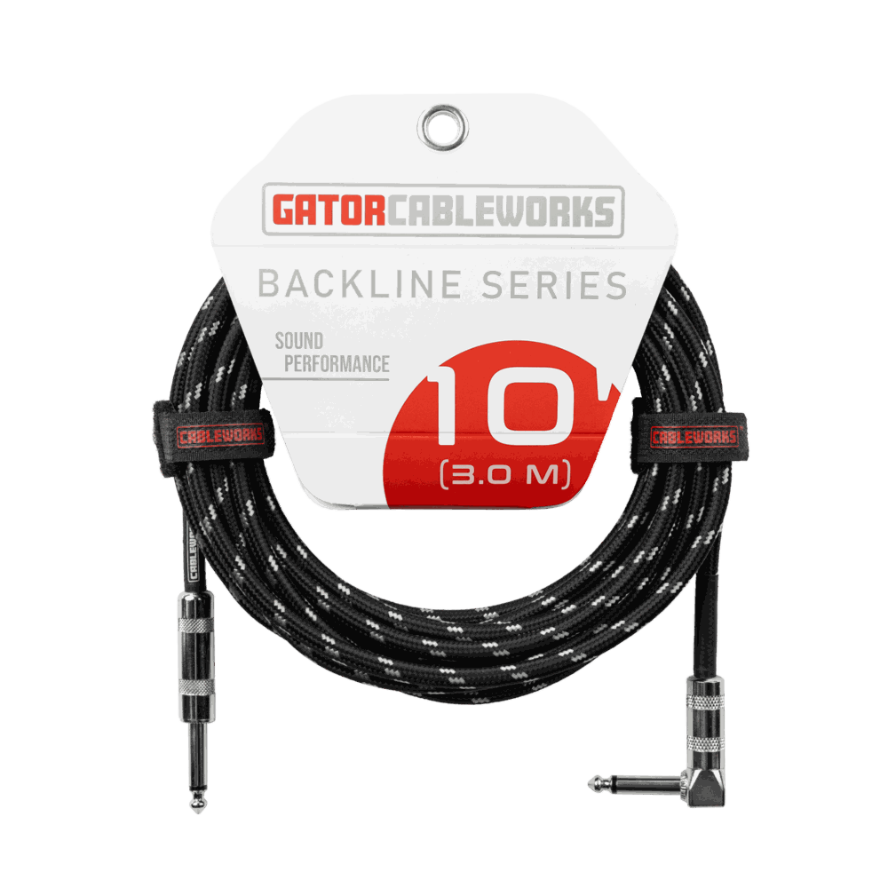 Gator Backline Series 10 Foot Strt to RA Braided Instrument Cable, Black and Grey product image