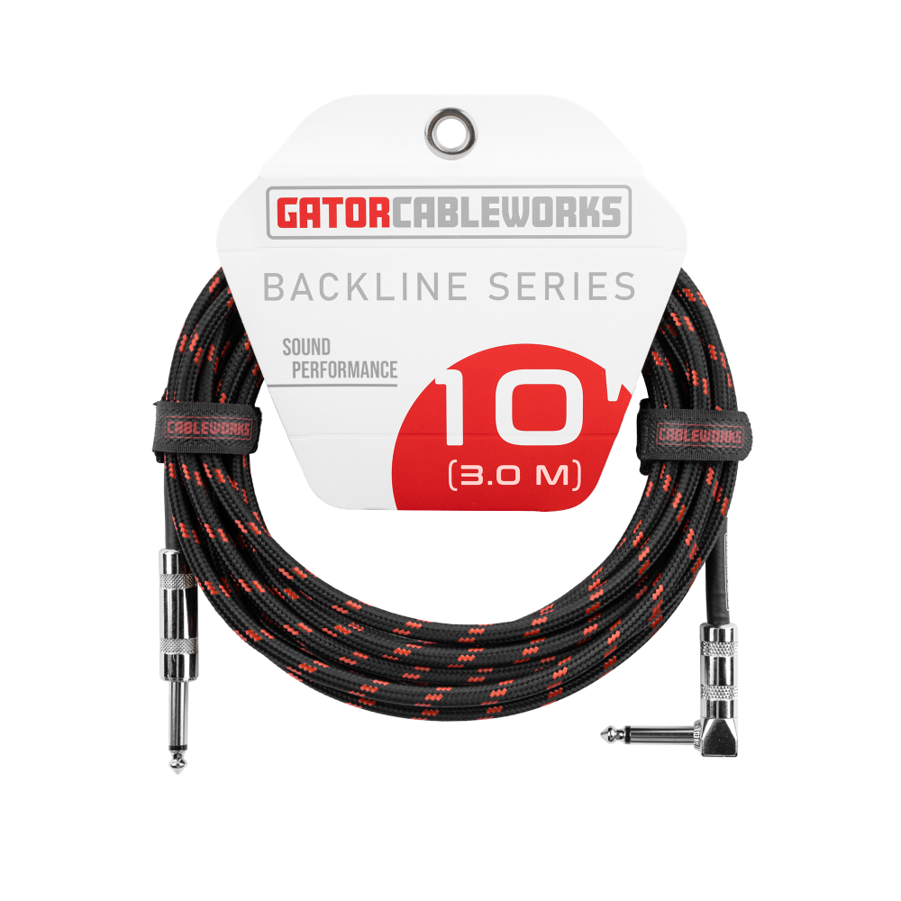 Gator Backline Series 10 Foot Strt to RA Braided Instrument Cable, Black/Red product image