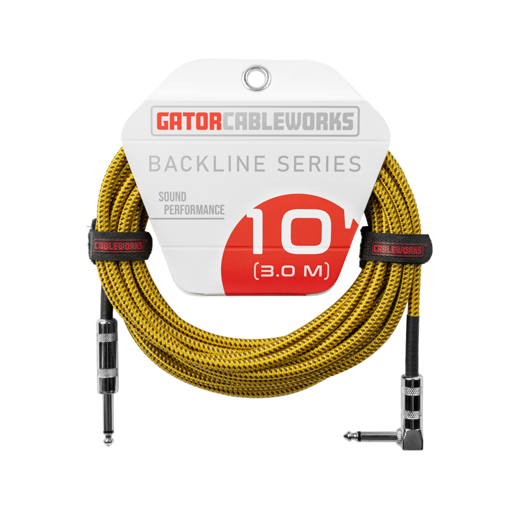 Gator Backline Series 10 Foot Strt to RA Braided Instrument Cable, Brown/Yellow product image