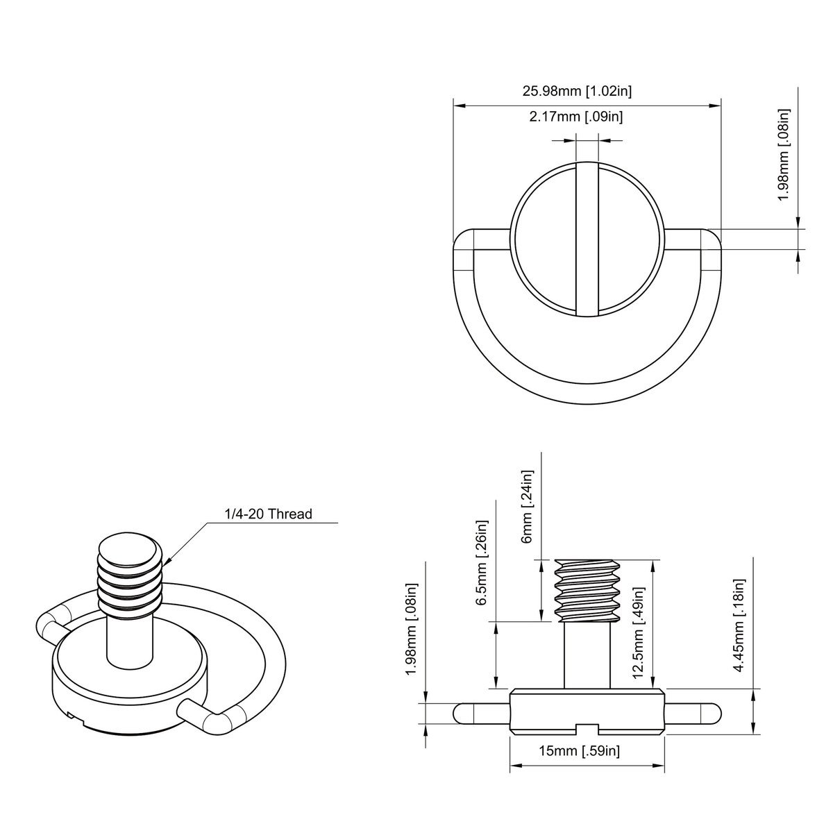 Ikan 3-Pack of D-Ring Screws (1/4-20) - view 3