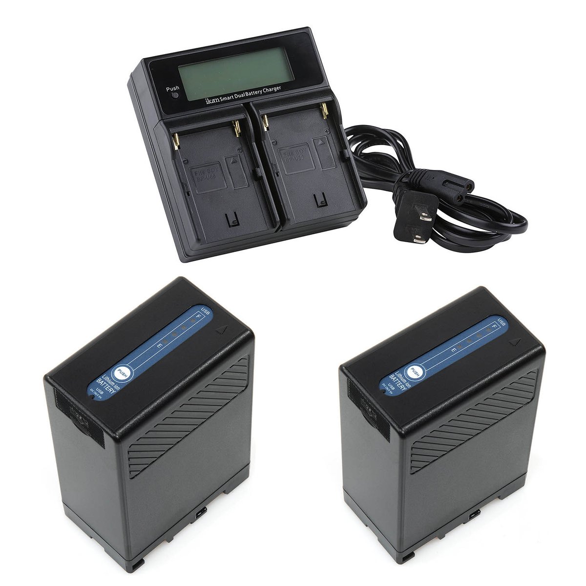 Ikan DV Camera Battery Kit with 2x BP-U68 Replacement Lithium Batteries and Dual Battery Charger