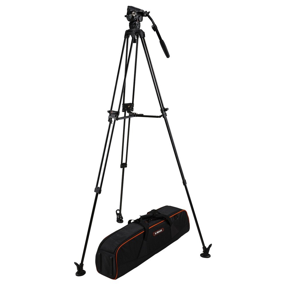 Ikan 2-Stage Aluminum 75mm Fluid Head Tripod Kit, 22 lbs Payload, with Counterbalance and Drag (E-Image)