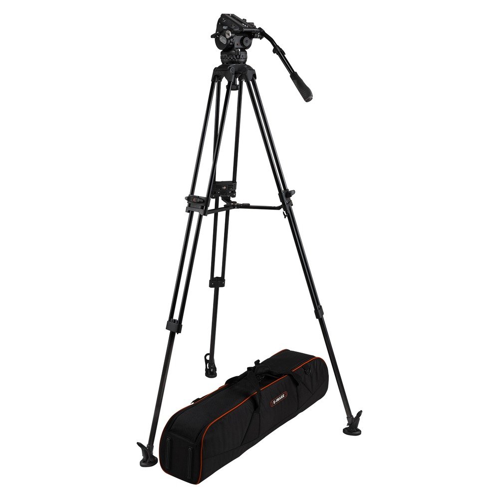 Ikan 2-Stage Aluminum 100mm Fluid Head Tripod Kit, 39.6lbs Payload, with Counterbalance and Drag (E-Image)
