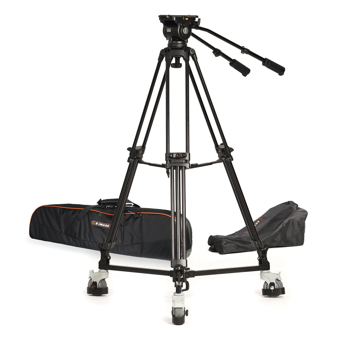 Ikan 2-Stage Aluminum 100mm Fluid Head Tripod and Dolly Kit, 44.1 lbs Payload, with Counterbalance (E-Image)