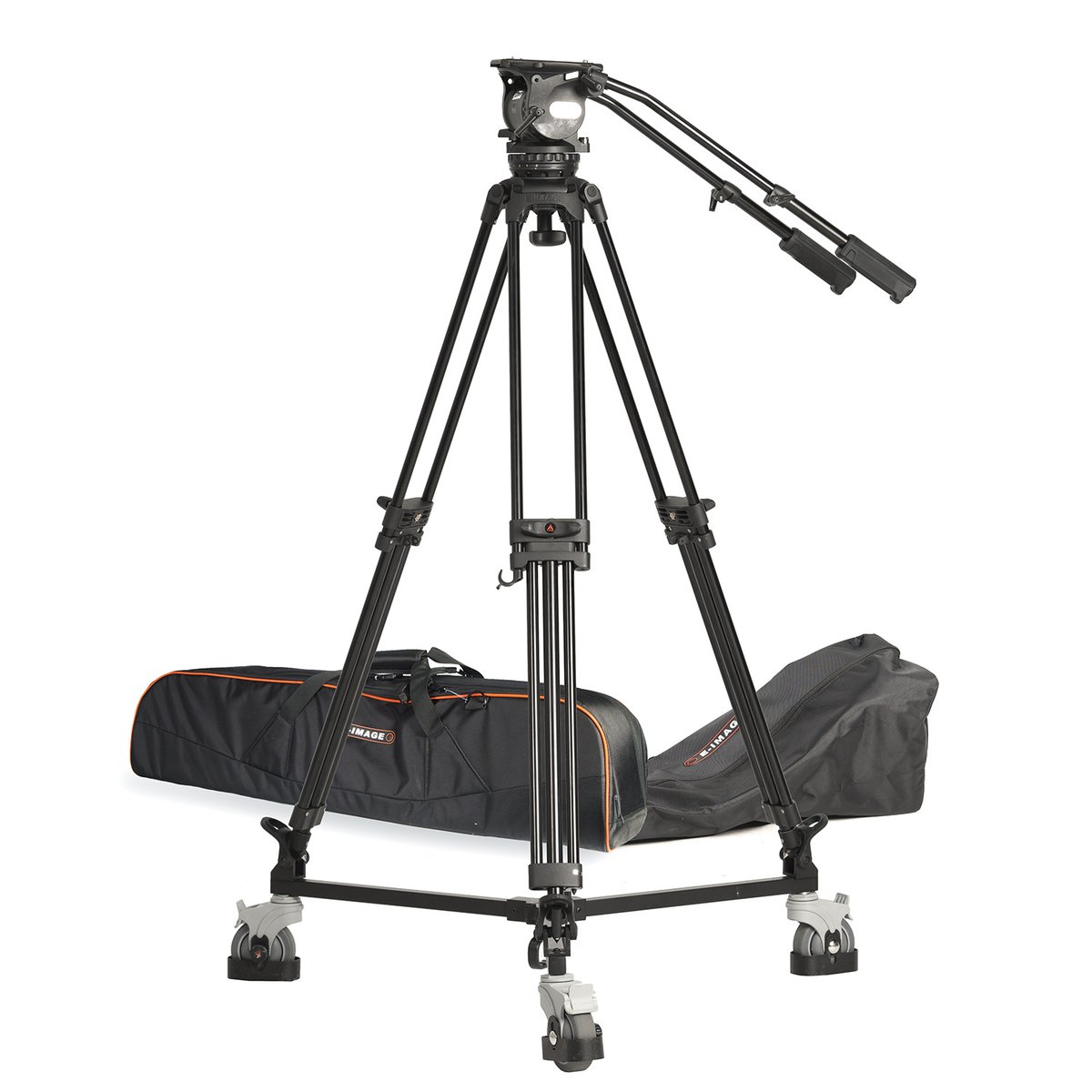 Ikan 2-Stage Aluminum 100mm Fluid Head Tripod and Dolly Kit, 61.7 lbs Payload, with Counterbalance and Drag (E-Image)