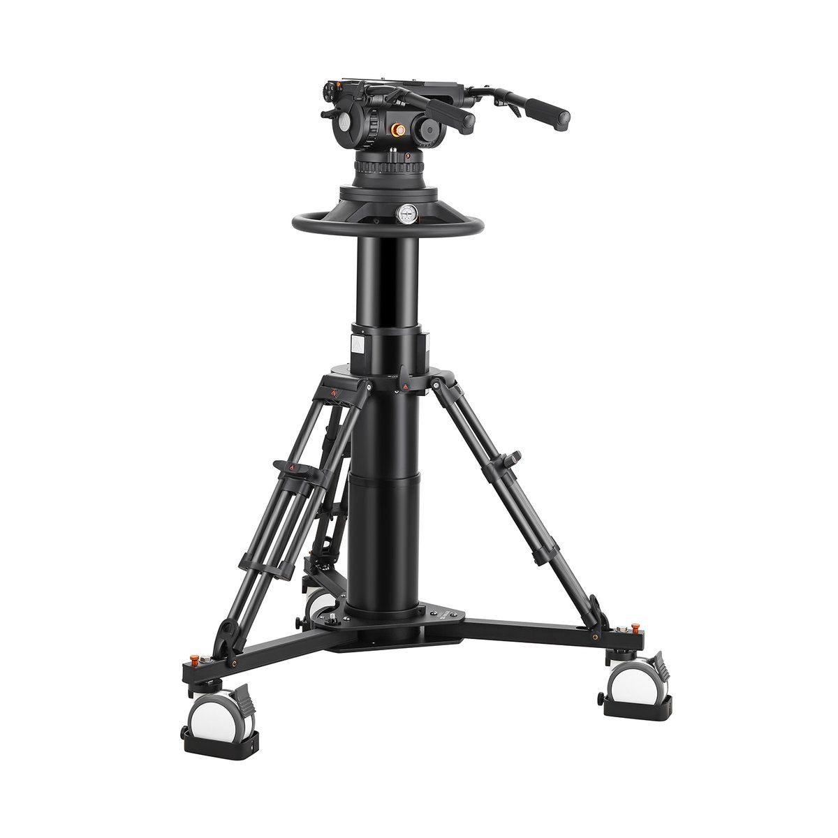 Ikan Pneumatic Carbon Fiber Pedestal with 6-Bolt Flat-Base Fluid Head, 138.6 lbs Payload, with Adjustable Counterbalance and Drag (E-Image)