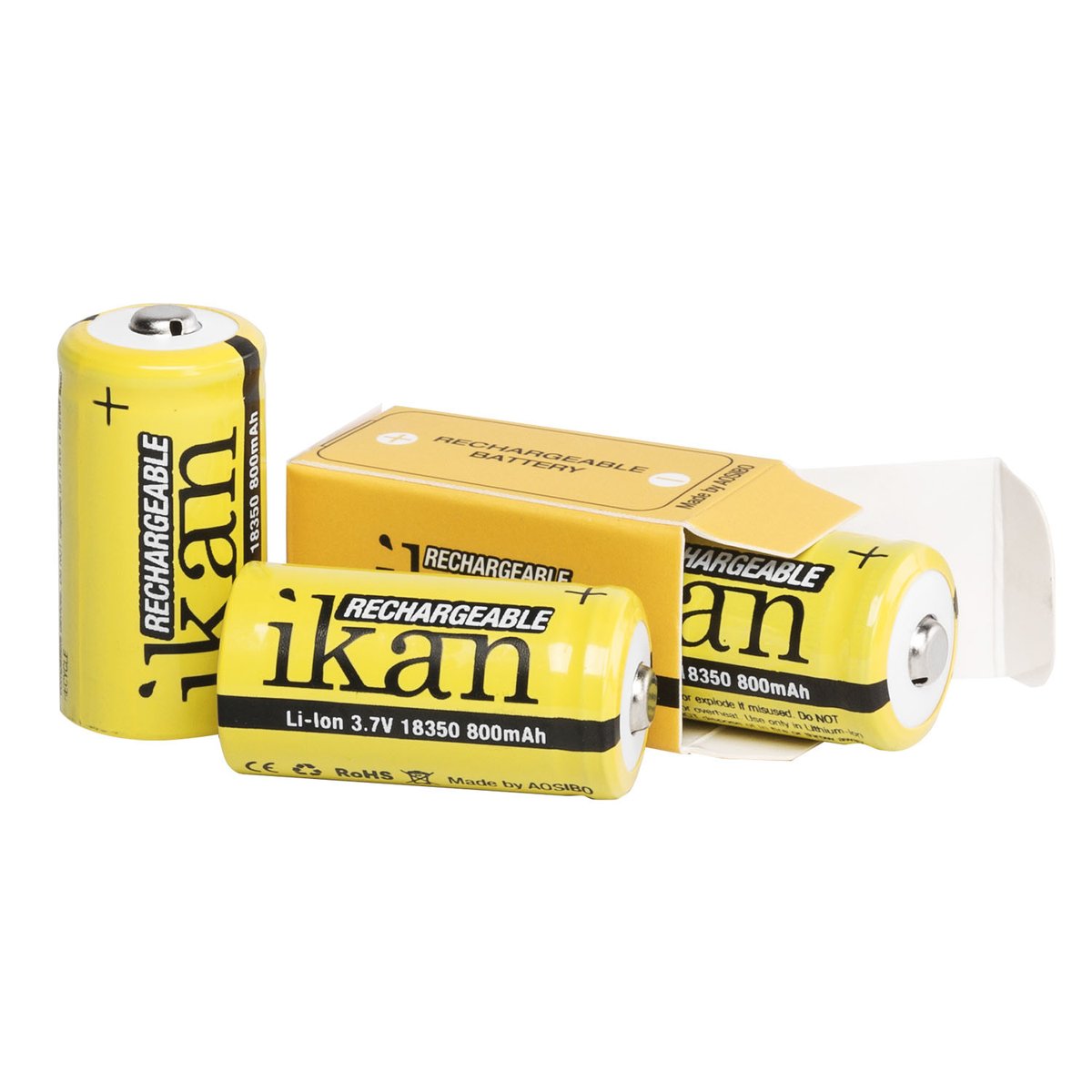 Ikan IB-18350-8-3PK 18350, 3.7V, 800mah, Li-Ion Batteries, 3 Pack