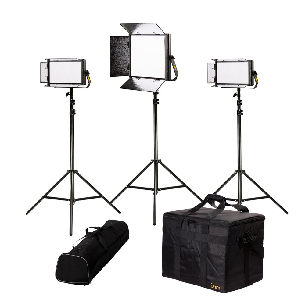 Ikan Lyra Bi-Color 3-Point LED Soft Panel Light Kit with 1x LB10 + 2x LB5 Includes Gold and V-Mount Battery Plates, Stands, and Bags